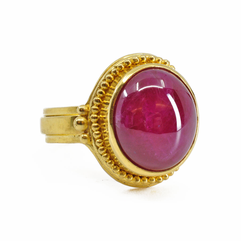 Gorgeous Ruby 12.41 cts Oval Cabochon 22K Handcrafted Gemstone Ring - GGO-070 - Crystalarium