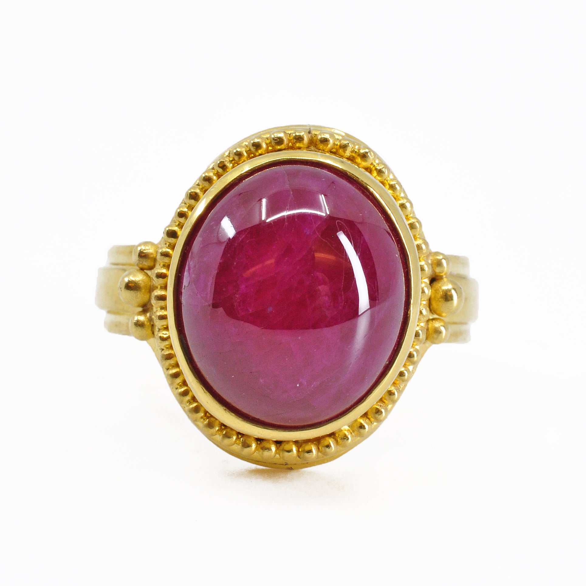 Gorgeous Ruby 12.41 cts Oval Cabochon 22K Handcrafted Gemstone Ring - GGO-070 - Crystalarium