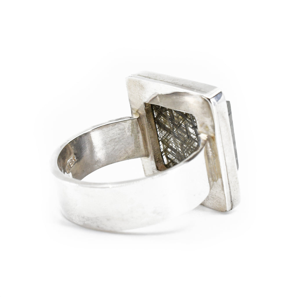 Reticulated Quartz 15.6 mm 11.4 carats Square Faceted Sterling Silver Handcrafted Ring - FFO-166 - Crystalarium