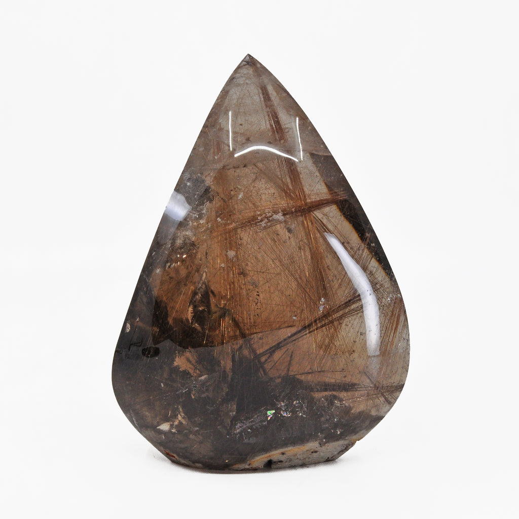 Rutilated Smoky Quartz 8 inch 5.6 lbs Natural Crystal Polished Flame - Brazil - GGH-089 - Crystalarium
