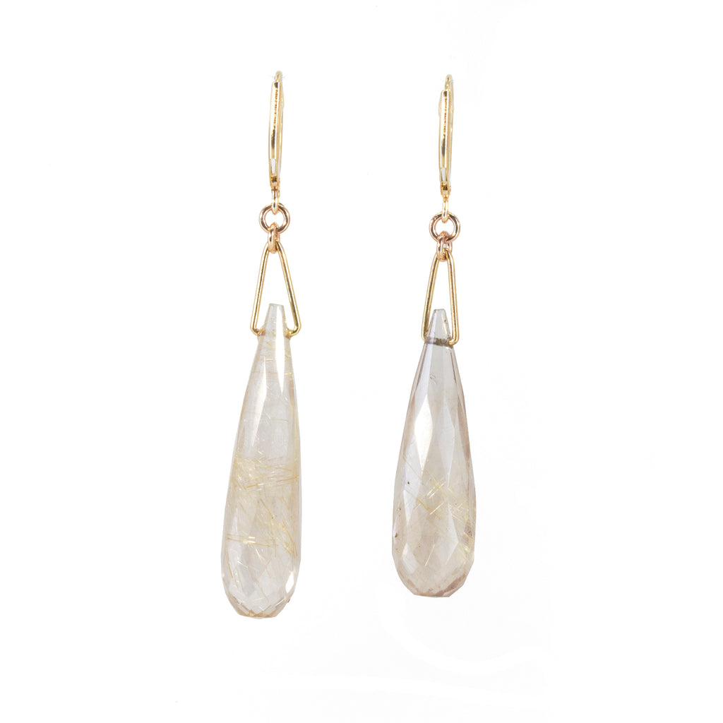 Rutilated Quartz 33.27 carat Briolette 14k Handcrafted Earrings - HHO-184 - Crystalarium