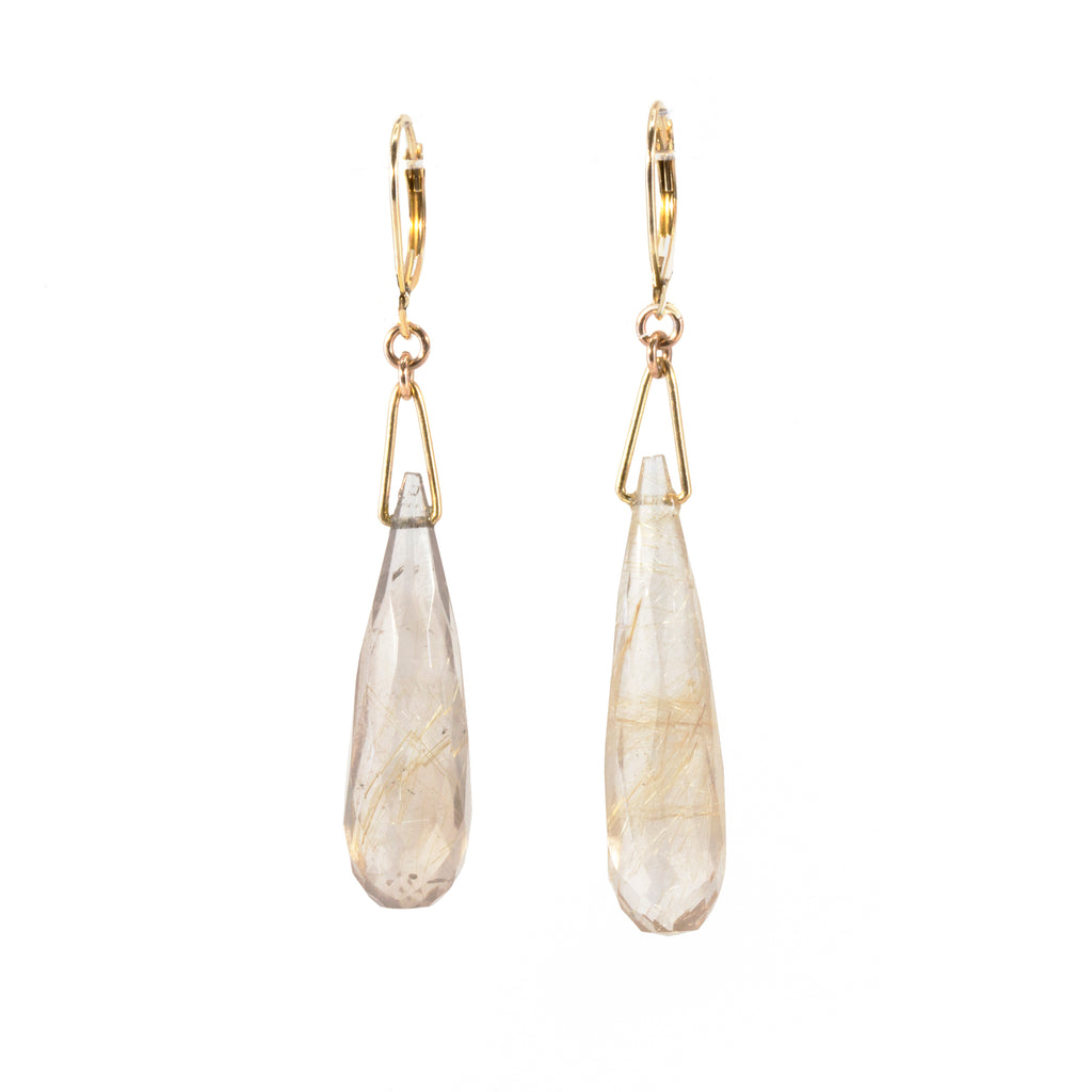 Rutilated Quartz 33.27 carat Briolette 14k Handcrafted Earrings - HHO-184 - Crystalarium