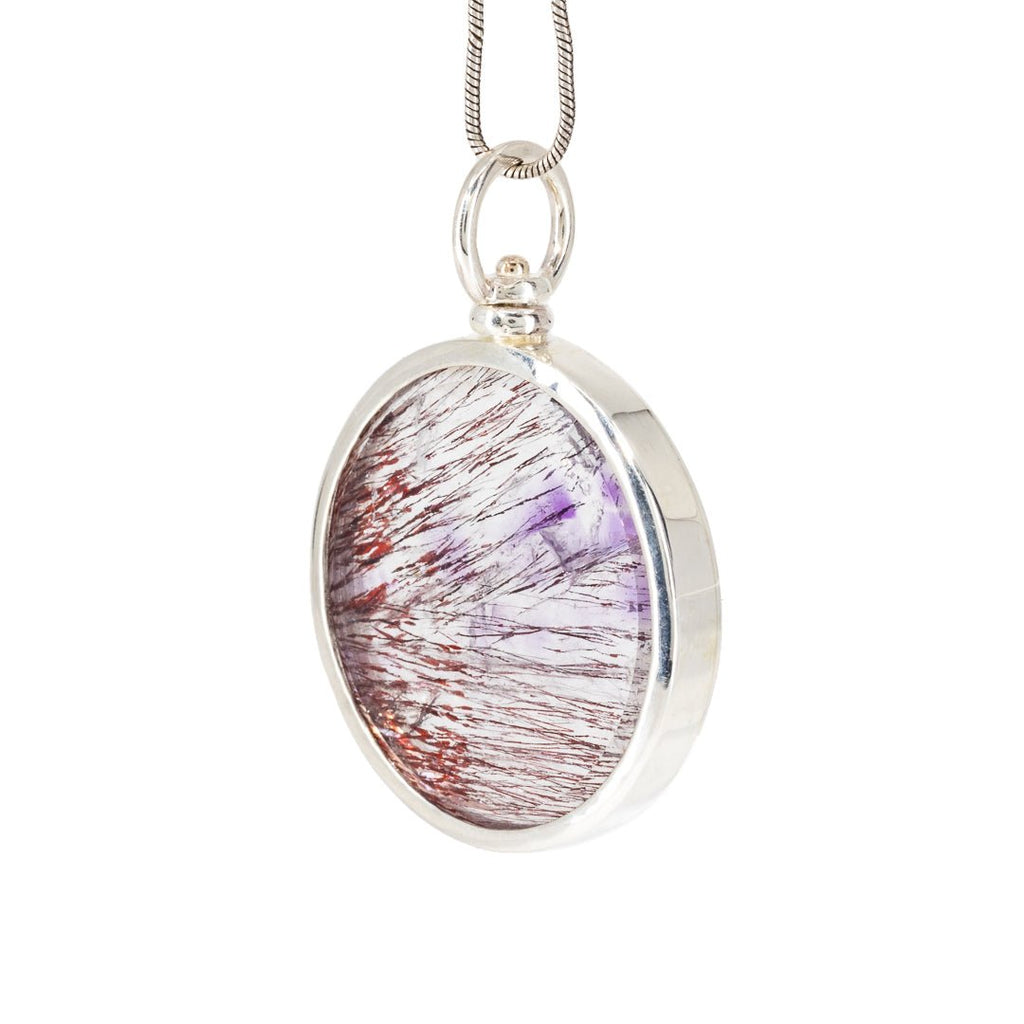 Amethyst with Hematite Phantoms 20.3 Carat Sterling Silver Handcrafted Crystal Swivel Pendant - LLO-021 - Crystalarium