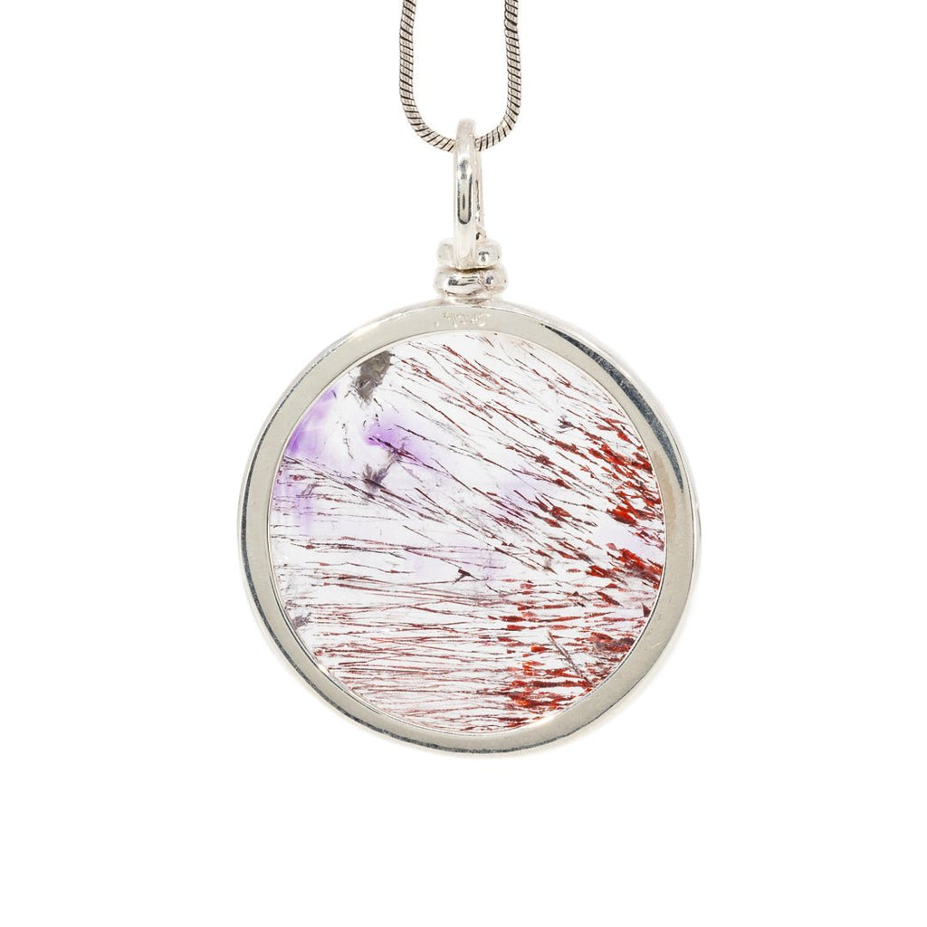 Amethyst with Hematite Phantoms 20.3 Carat Sterling Silver Handcrafted Crystal Swivel Pendant - LLO-021 - Crystalarium
