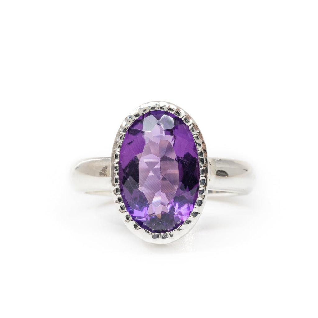 Amethyst 4.22 Carat Faceted Handcrafted Sterling Silver Gemstone Ring - LLO-008 - Crystalarium