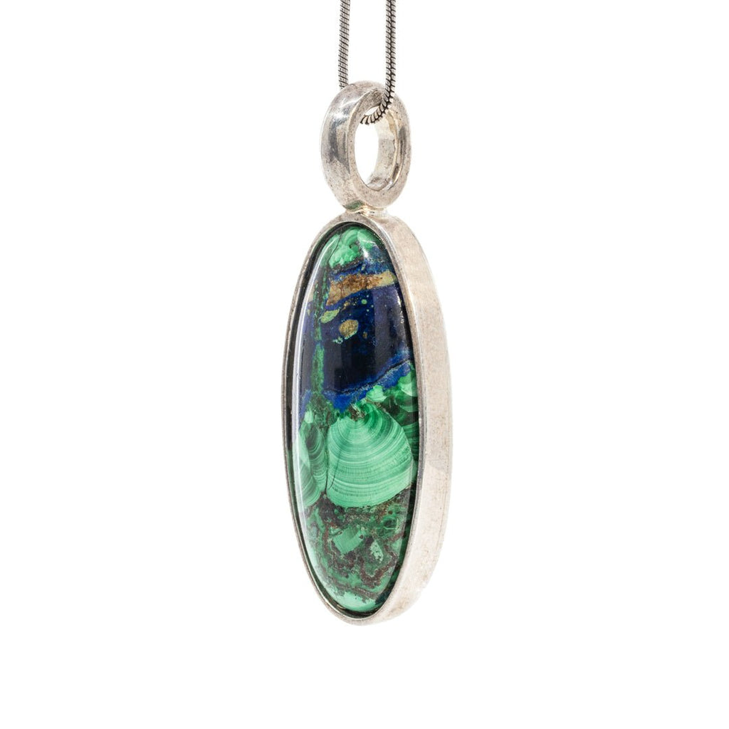 Malachite and Azurite 18.4 Carat Cabochon Handcrafted Sterling Silver Pendant - JJO-163 - Crystalarium