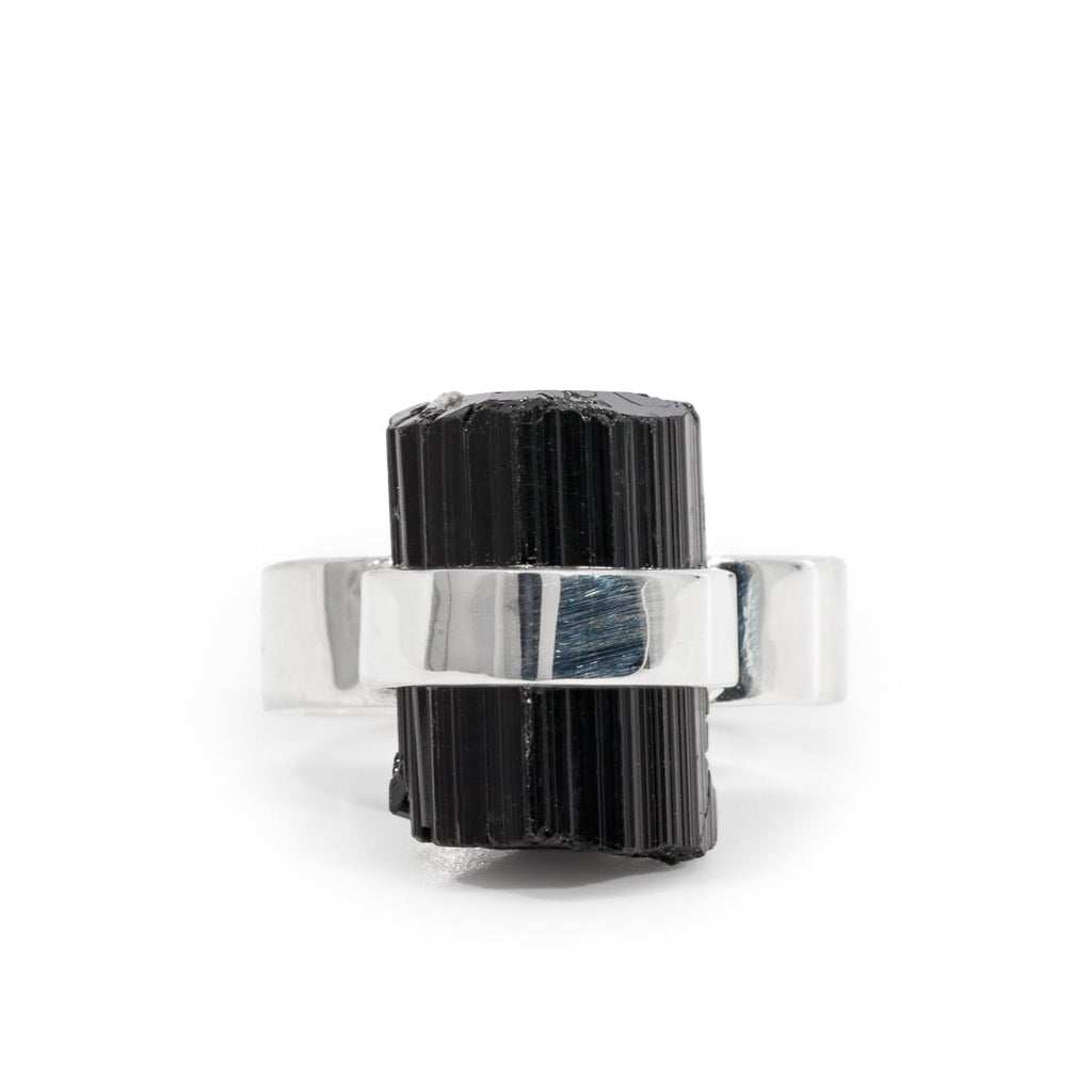 Black Tourmaline 14.43 Carat Sterling Silver Handcrafted Natural Crystal Ring - KKO-148 - Crystalarium