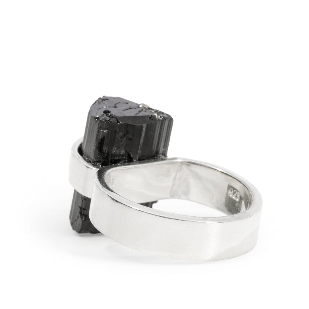 Black Tourmaline 14.43 Carat Sterling Silver Handcrafted Natural Crystal Ring - KKO-148 - Crystalarium