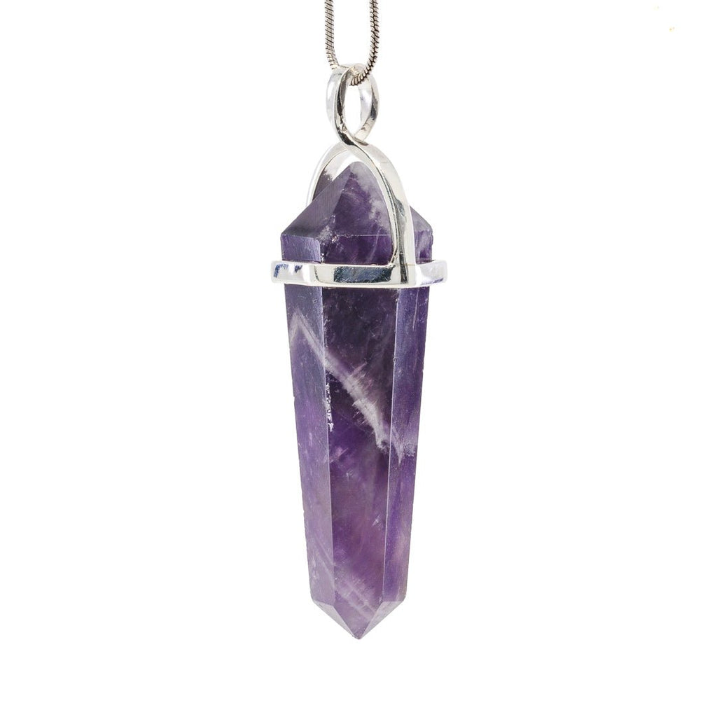 Chevron Amethyst 39.27 Carat Sterling Silver Handcrafted Polished Crystal Pendant - KKO-192 - Crystalarium