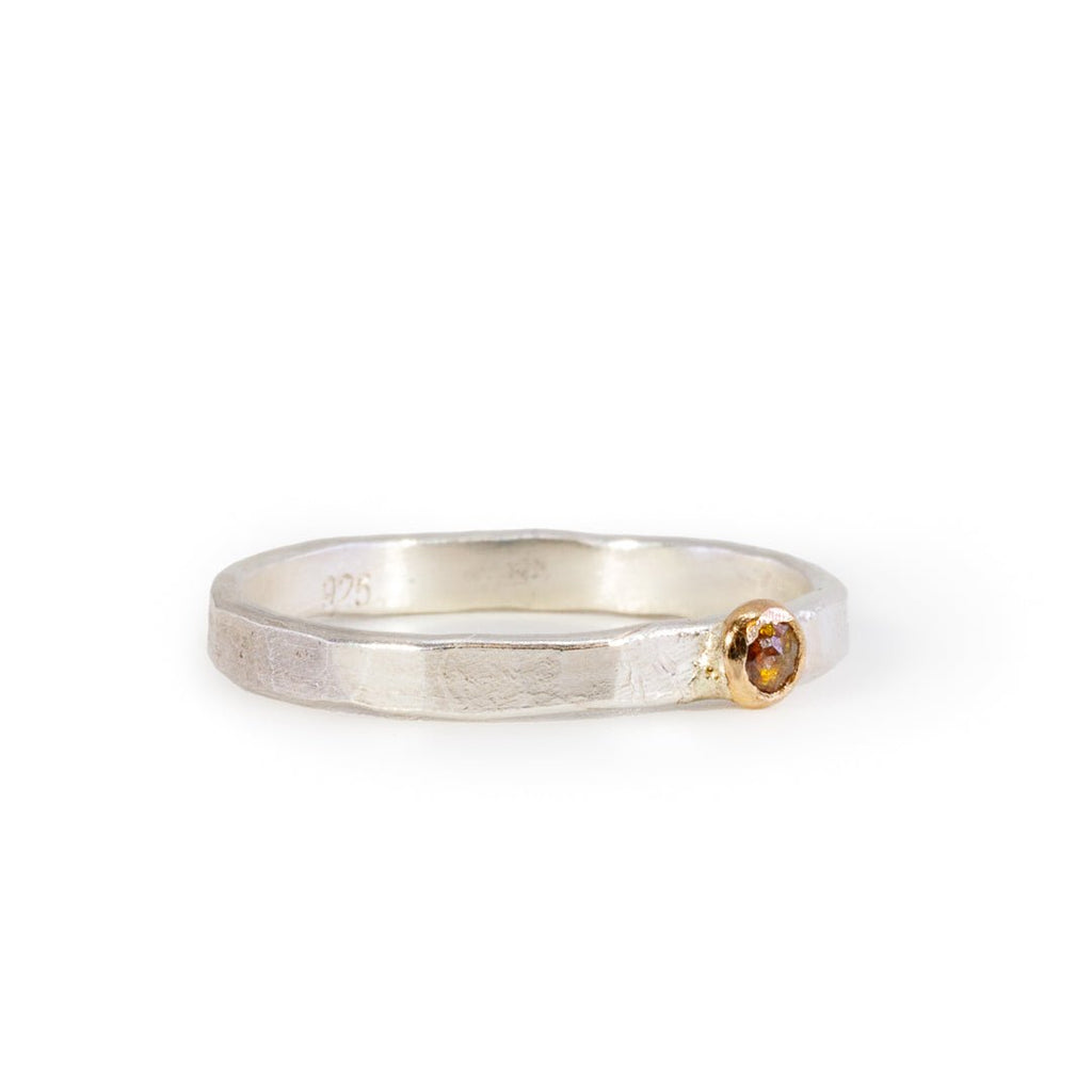 "Chocolate" Diamond Stackable Sterling Silver with 14k Bezel Handcrafted Ring - Ceci Greco Designs - KKW-015 - Crystalarium