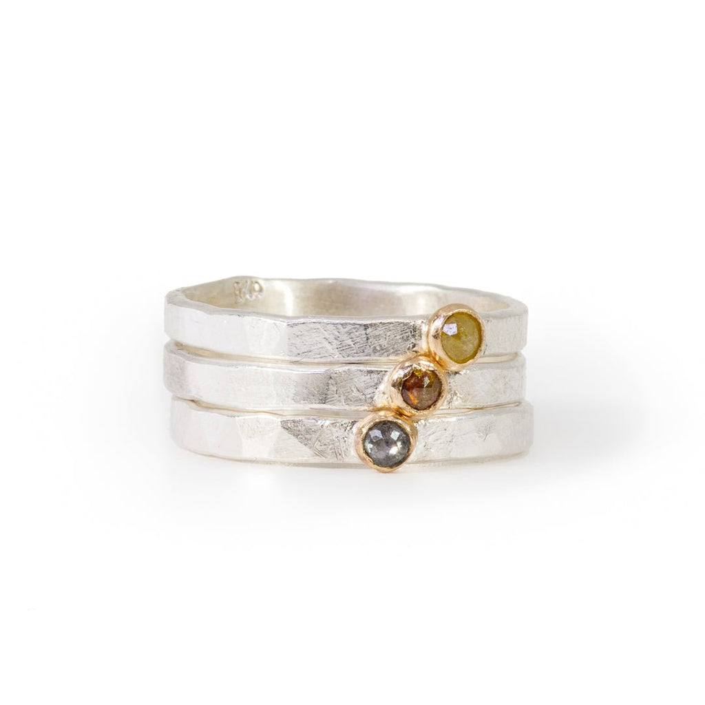"Chocolate" Diamond Stackable Sterling Silver with 14k Bezel Handcrafted Ring - Ceci Greco Designs - KKW-015 - Crystalarium