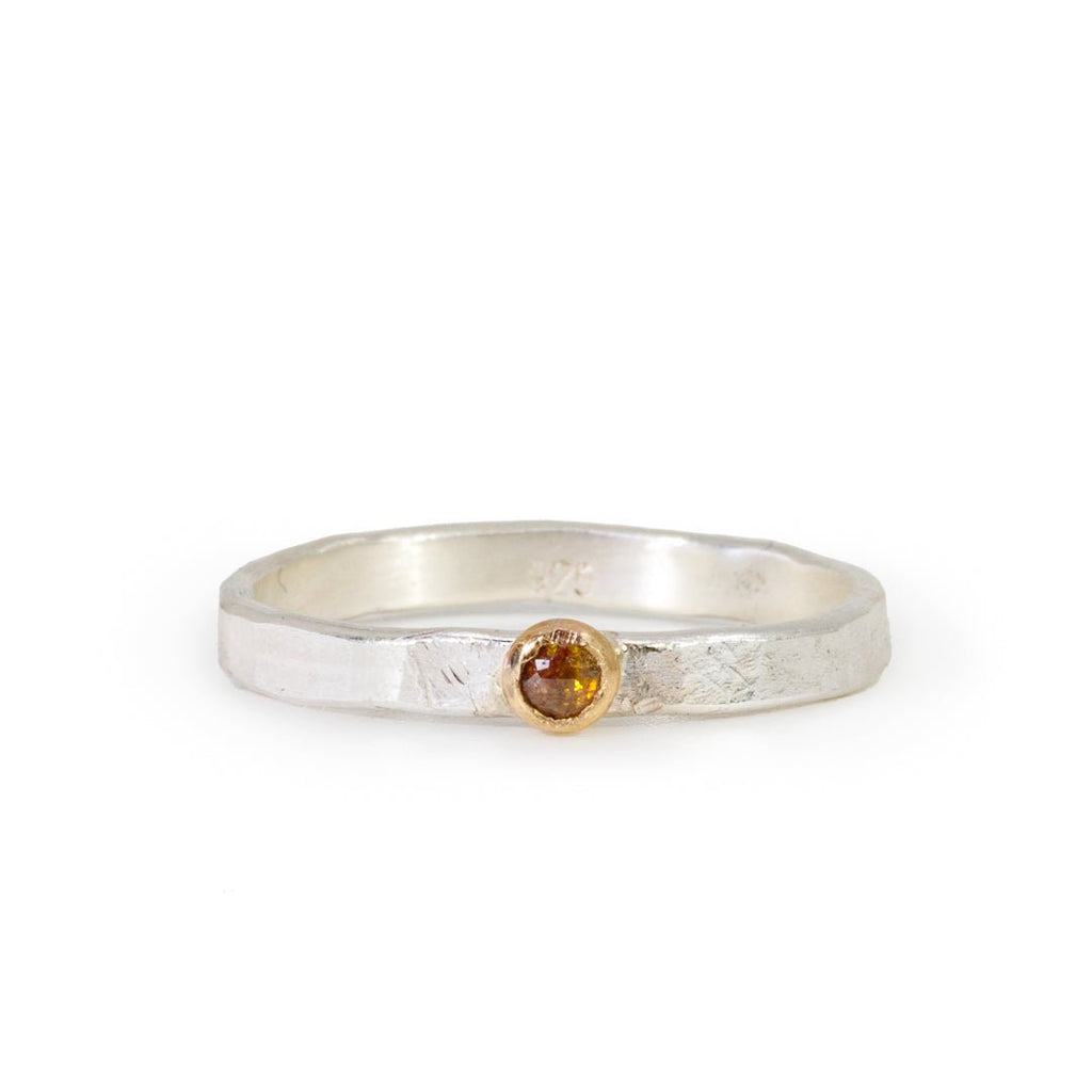"Chocolate" Diamond Stackable Sterling Silver with 14k Bezel Handcrafted Ring - Ceci Greco Designs - KKW-015 - Crystalarium