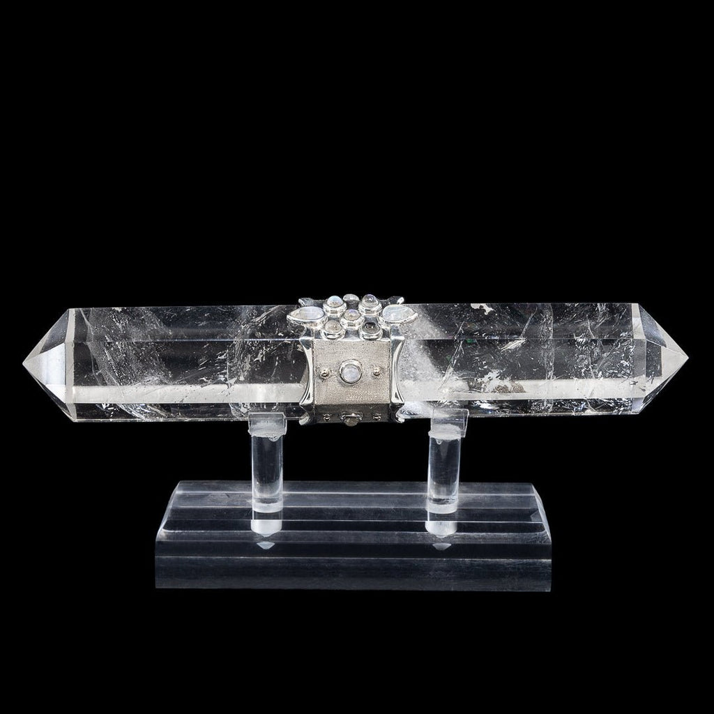 Quartz & Moonstone 6.9 Inch .62lb Handmade Sterling Silver & Crystal Dorje - KKS-004 - Crystalarium