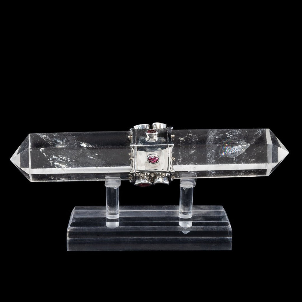 Quartz & Pink Tourmaline 6.9 Inch .64lb Handmade Sterling Silver & Crystal Dorje - KKS-003 - Crystalarium