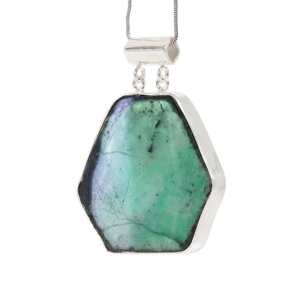Emerald Slice 38.48 Carat Sterling Silver Handcrafted Gem Crystal Pendant - KKO-165 - Crystalarium
