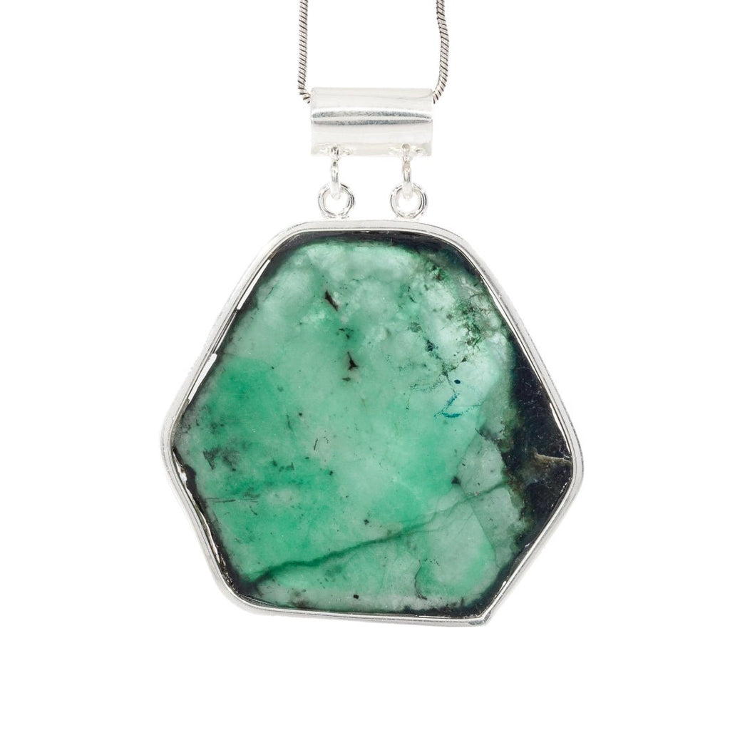Emerald Slice 38.48 Carat Sterling Silver Handcrafted Gem Crystal Pendant - KKO-165 - Crystalarium