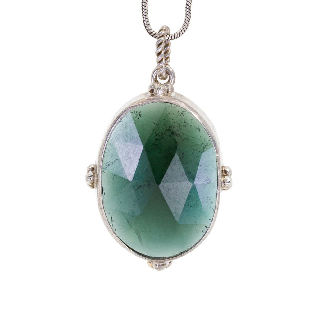 Green Tourmaline 8.2 Carat Faceted Handcrafted Sterling Silver Gemstone Pendant - DDO-261 - Crystalarium