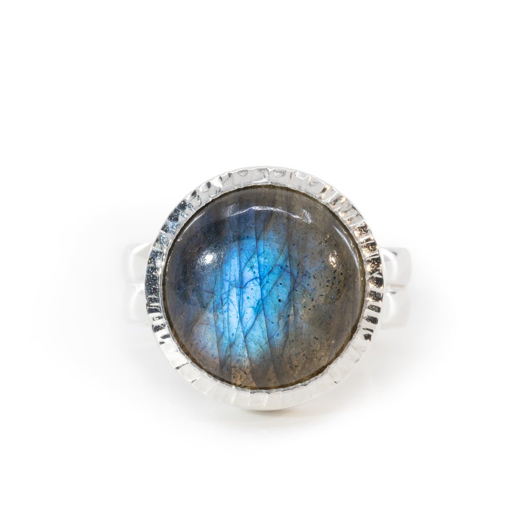 Labradorite 13 Carat Cabochon Handcrafted Sterling Silver Gemstone Ring - LLO-005 - Crystalarium