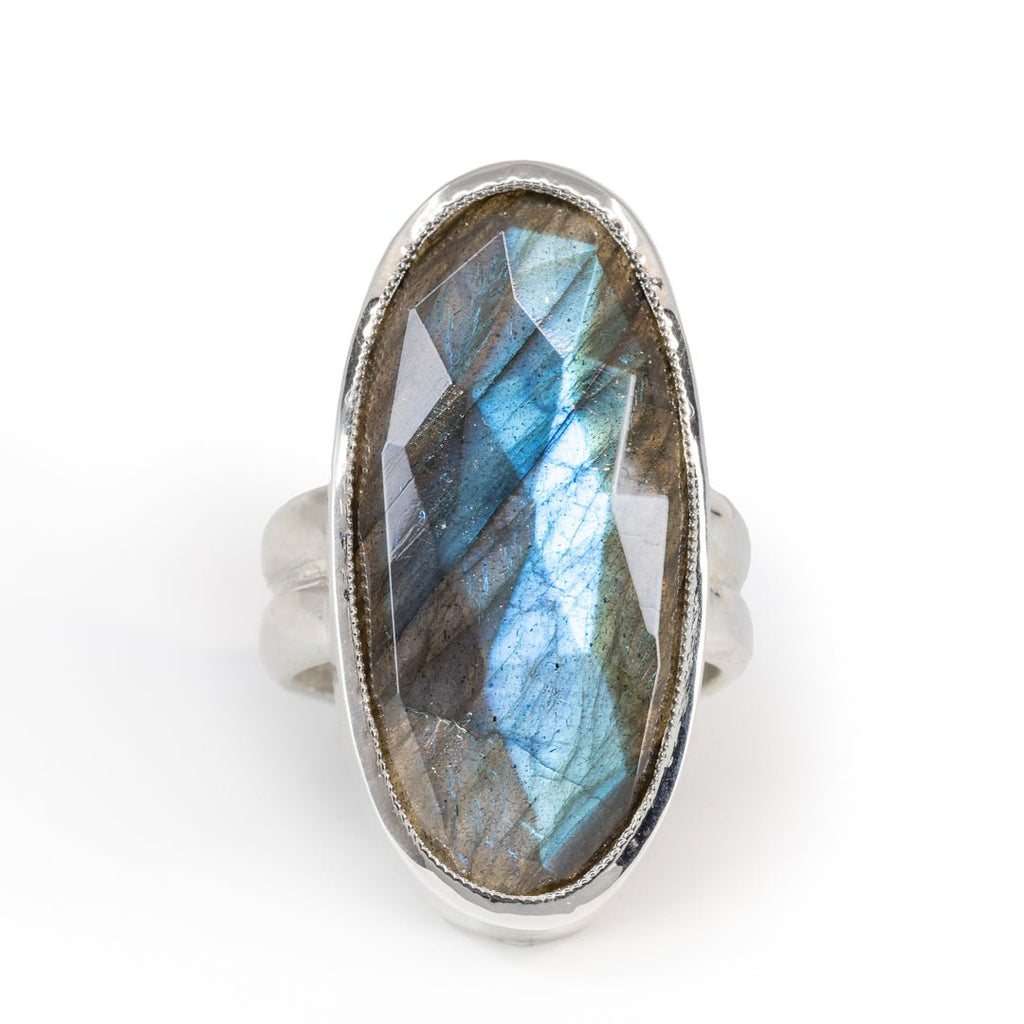 Labradorite 23.74 Carat Rose Cut Handcrafted Sterling Silver Gemstone Ring - LLO-006 - Crystalarium