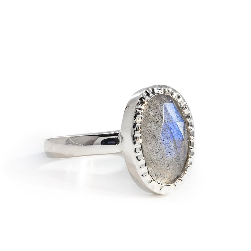 Labradorite 2.48 Carat Rose Cut Handcrafted Sterling Silver Gemstone Ring - LLO-007 - Crystalarium