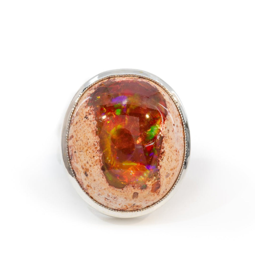 Mexican Matrix Opal 33.26 Carat Handcrafted Sterling Silver Gemstone Ring - LLO-009 - Crystalarium