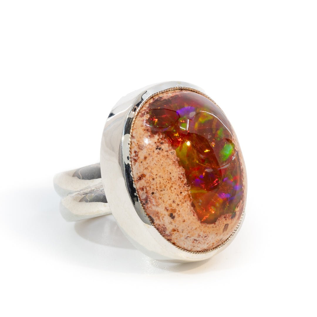 Mexican Matrix Opal 33.26 Carat Handcrafted Sterling Silver Gemstone Ring - LLO-009 - Crystalarium