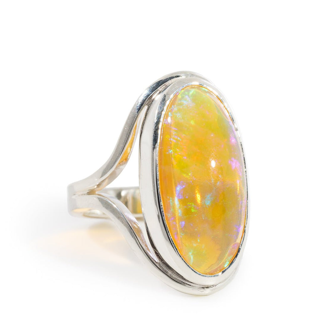 Opal 6.89 Carat Oval Cabochon Sterling Silver Handcrafted Gemstone Ring - KKO-135 - Crystalarium