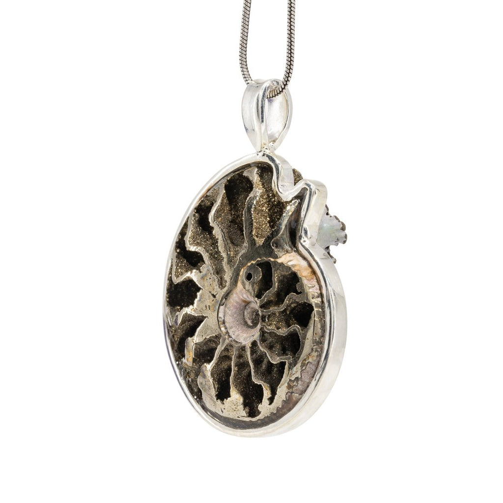 Pyritized Scaphite Ammonite 23.15 Carat Handcrafted Sterling Silver Pendant - KKO-238 - Crystalarium