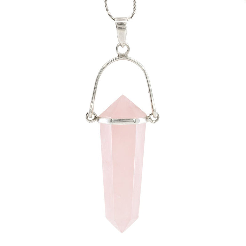 Rose Quartz Polished Crystal Sterling Silver Pendant - JJW-067 - Crystalarium