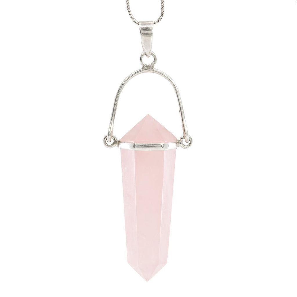 Rose Quartz Polished Crystal Sterling Silver Pendant - JJW-067 - Crystalarium