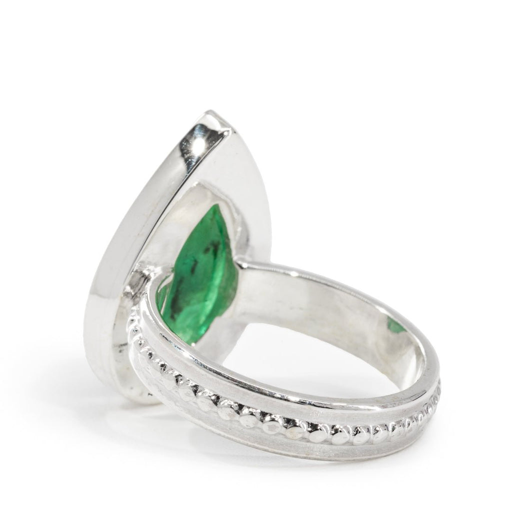 Emerald 6.86 Carat Rose Cut Handcrafted Sterling Silver Gemstone Ring - KKO-241 - Crystalarium