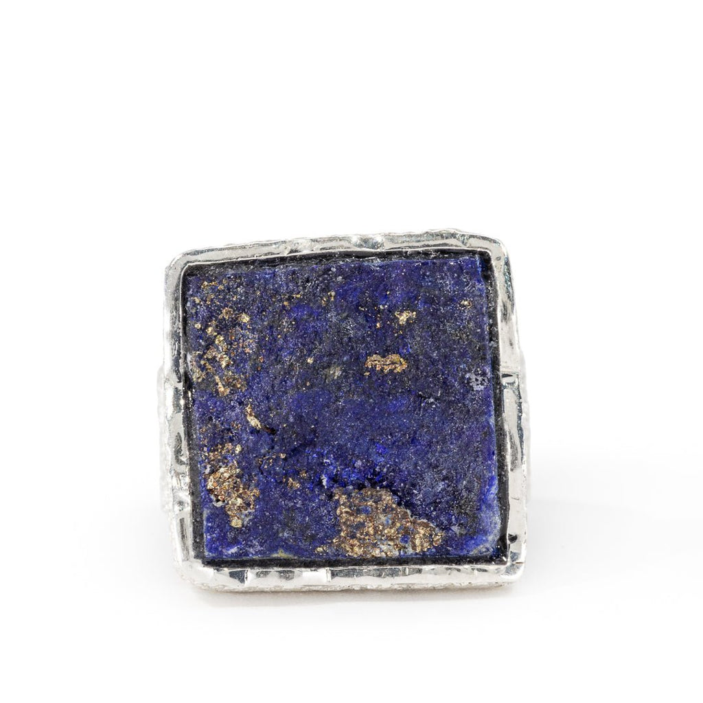 Lapis Lazuli 17.02 Carat Rough Top Sterling Silver Handcrafted Natural Crystal Ring - LLO-017 - Crystalarium
