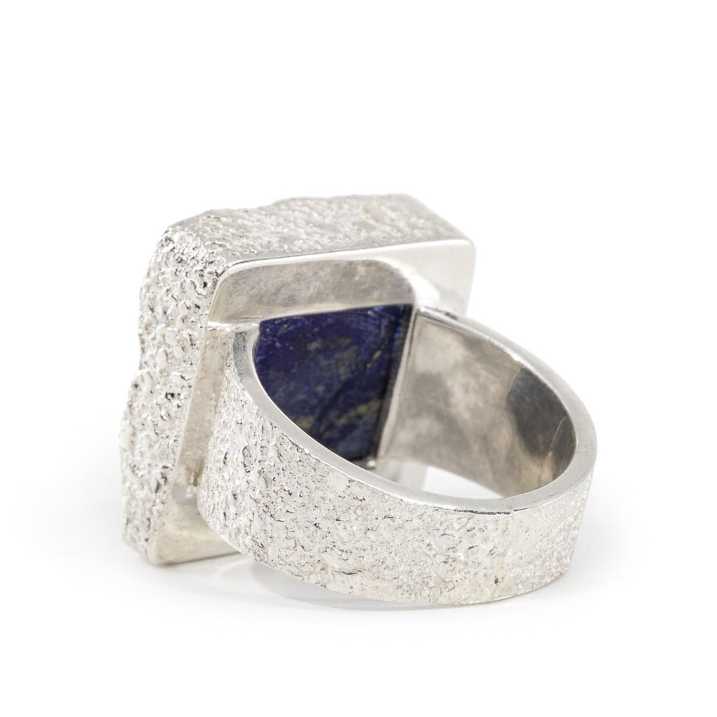 Lapis Lazuli 17.02 Carat Rough Top Sterling Silver Handcrafted Natural Crystal Ring - LLO-017 - Crystalarium