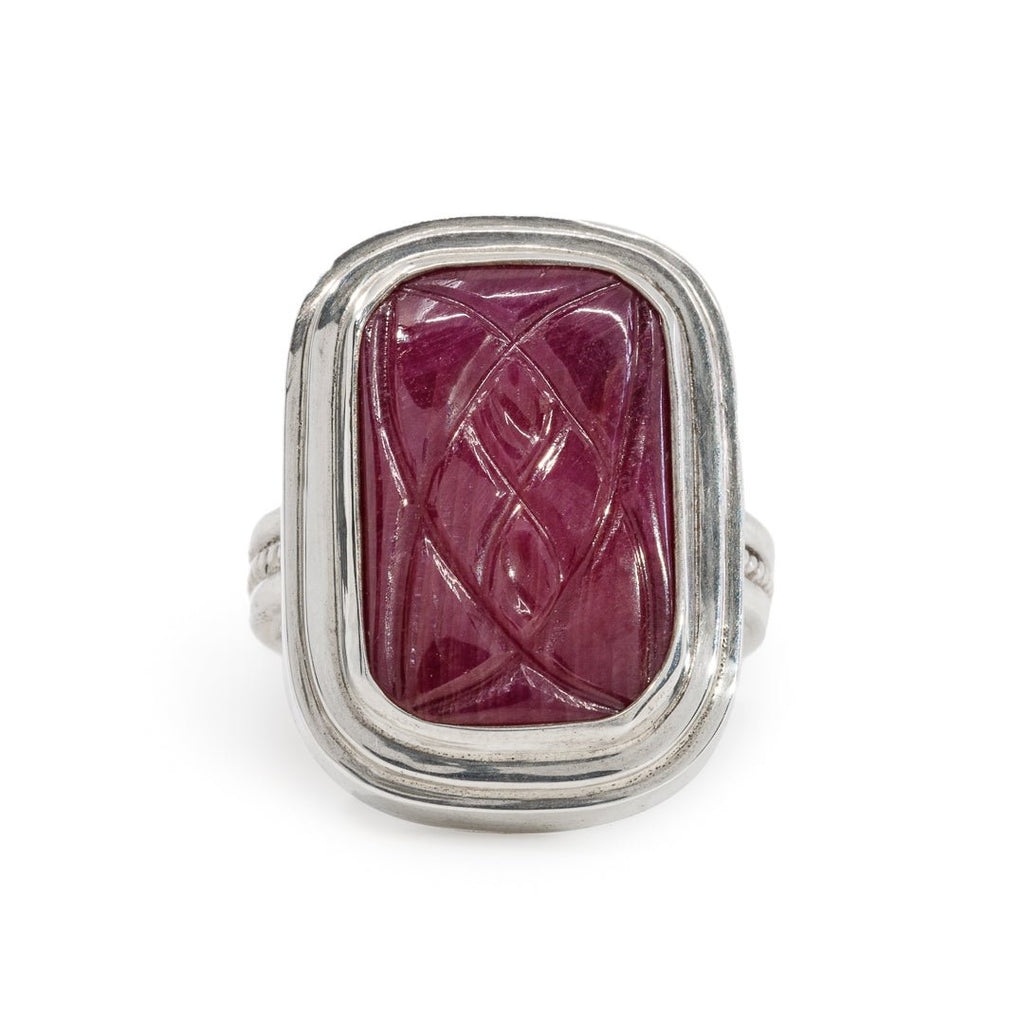 Carved Ruby 12.92 carat Handcrafted Sterling Silver Ring - BBO-079 - Crystalarium