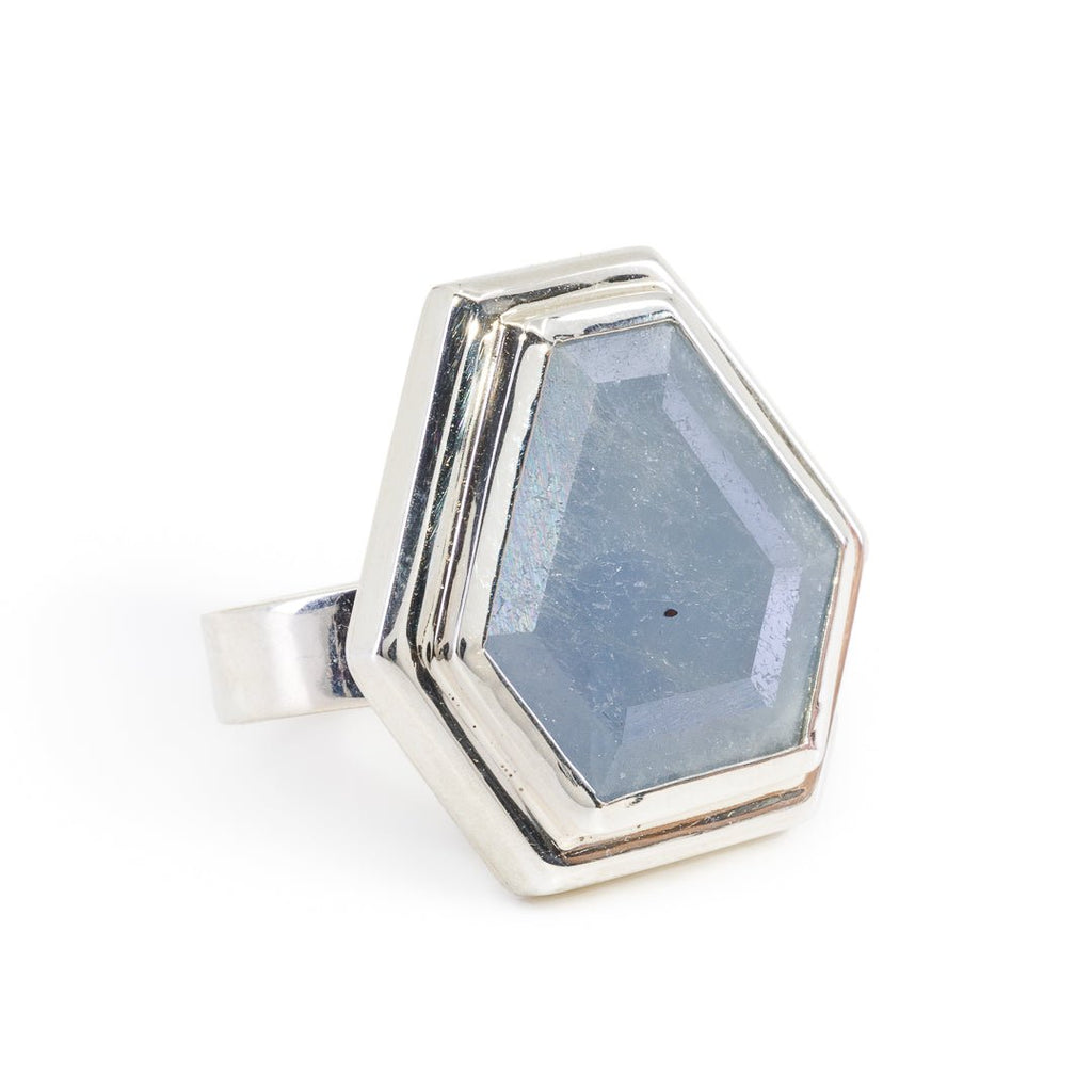 Sapphire 6.65 Carat Faceted Slice Handcrafted Sterling Silver Ring - KKO-075 - Crystalarium