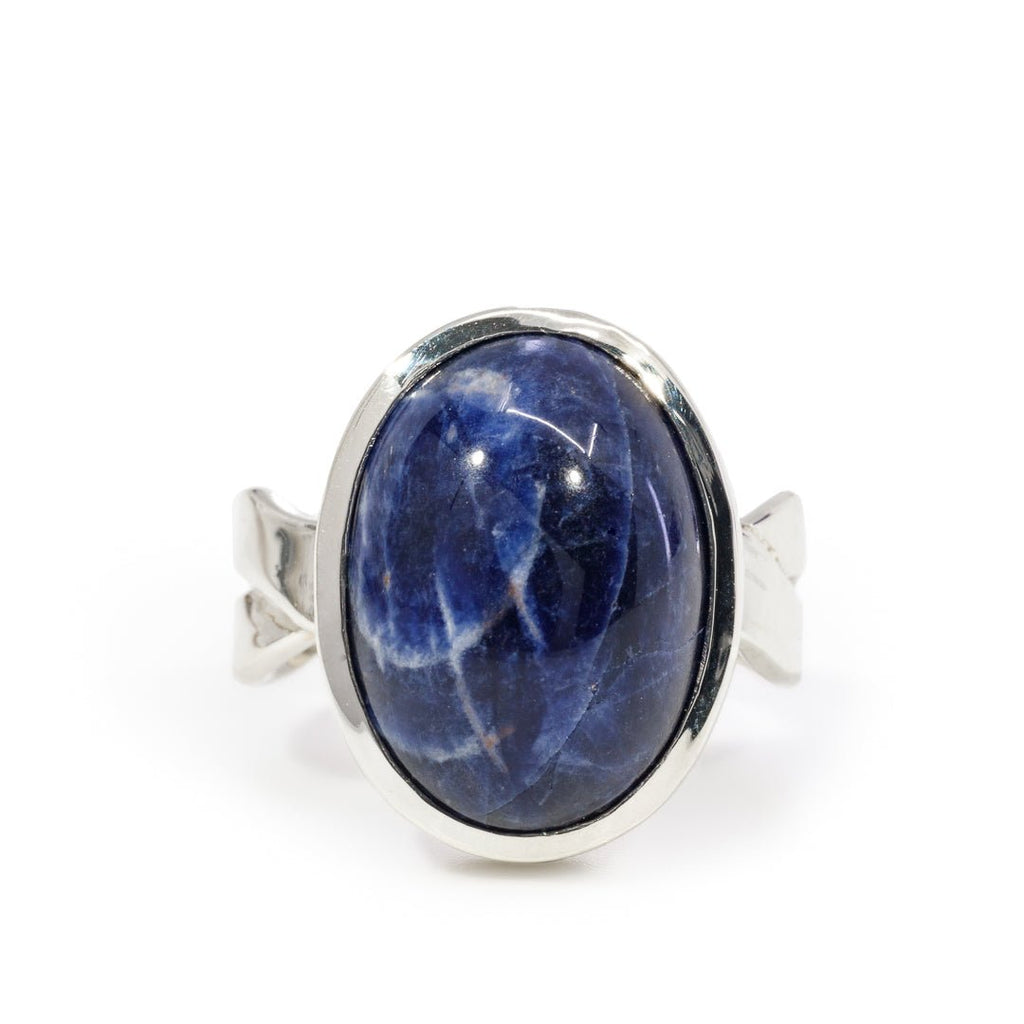 Sodalite 9.26 Carat Cabochon Handcrafted Sterling Silver Twisted Band Ring - KKO-193 - Crystalarium