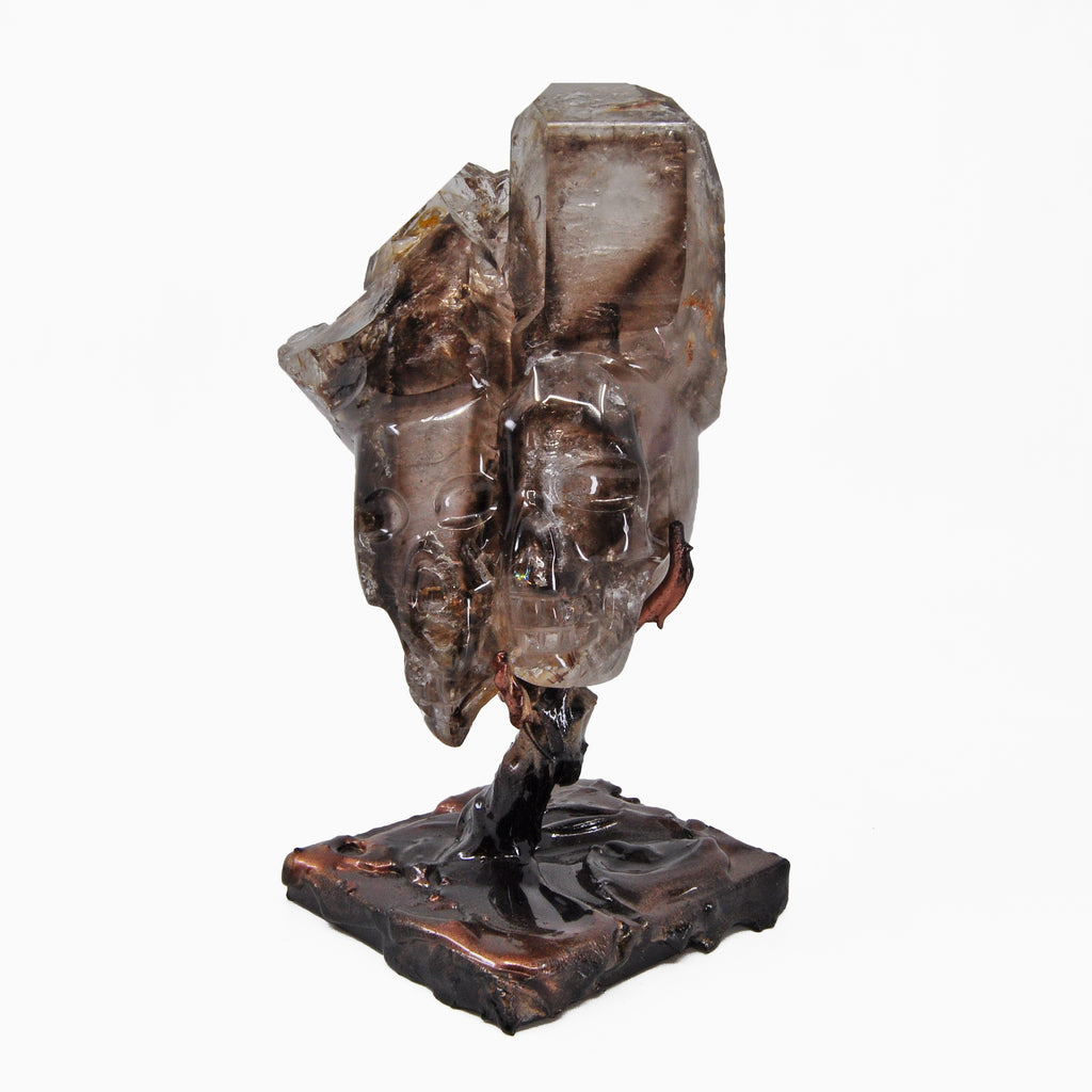 Smoky Quartz Elestial 6 inch Carved Crystal Skull on Display Stand - Brazil - GGR-027 - Crystalarium
