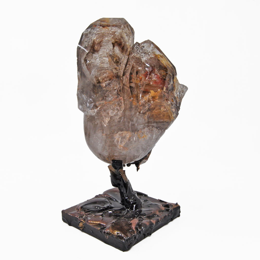 Smoky Quartz Elestial 6 inch Carved Crystal Skull on Display Stand - Brazil - GGR-027 - Crystalarium