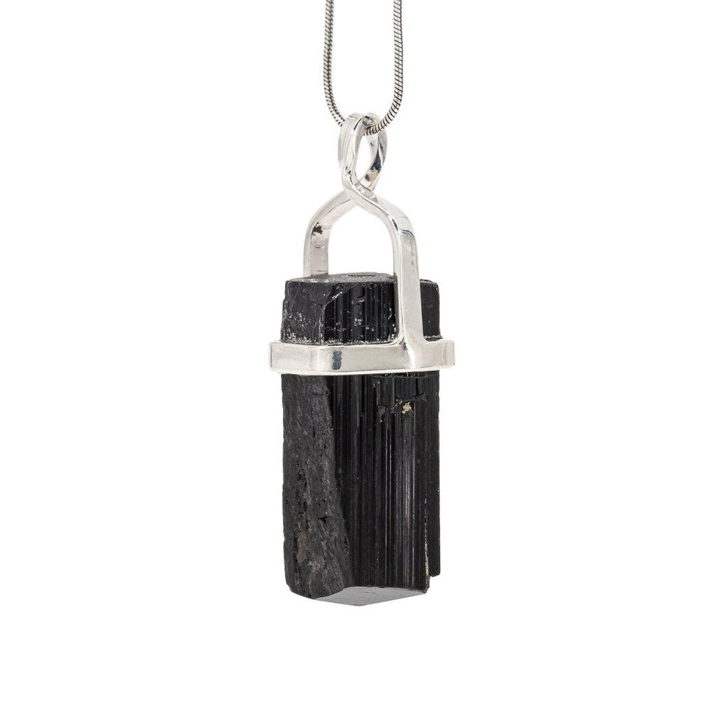 Black Tourmaline 57.05 Carat Sterling Silver Handcrafted Natural Crystal Twist Pendant - LLO-049 - Crystalarium