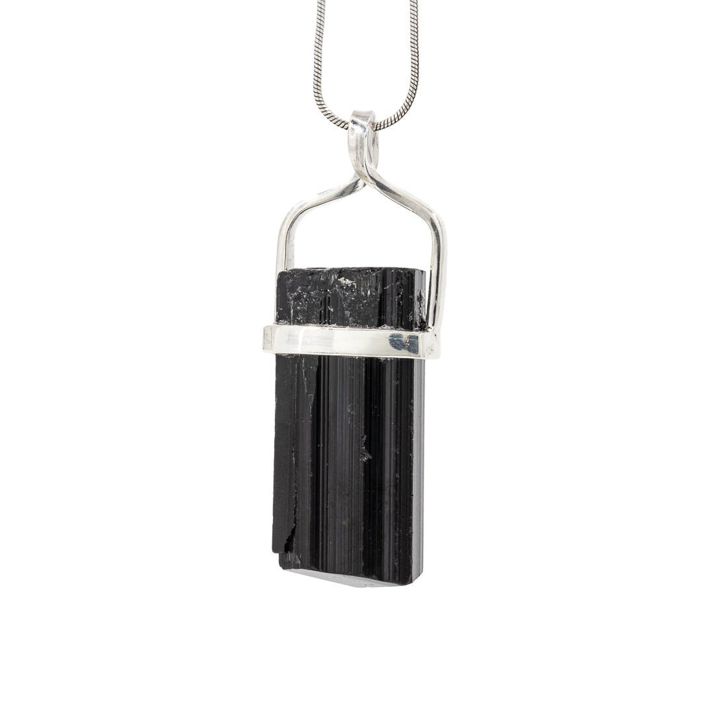 Black Tourmaline 57.05 Carat Sterling Silver Handcrafted Natural Crystal Twist Pendant - LLO-049 - Crystalarium