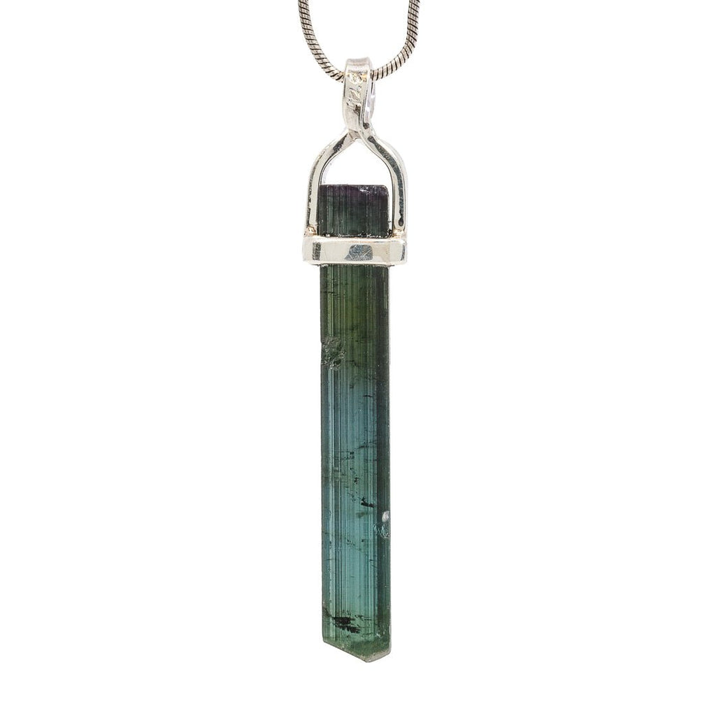Blue Tourmaline 8.43 Carat Sterling Silver Handcrafted Natural Crystal Twist Pendant - KKO-177 - Crystalarium