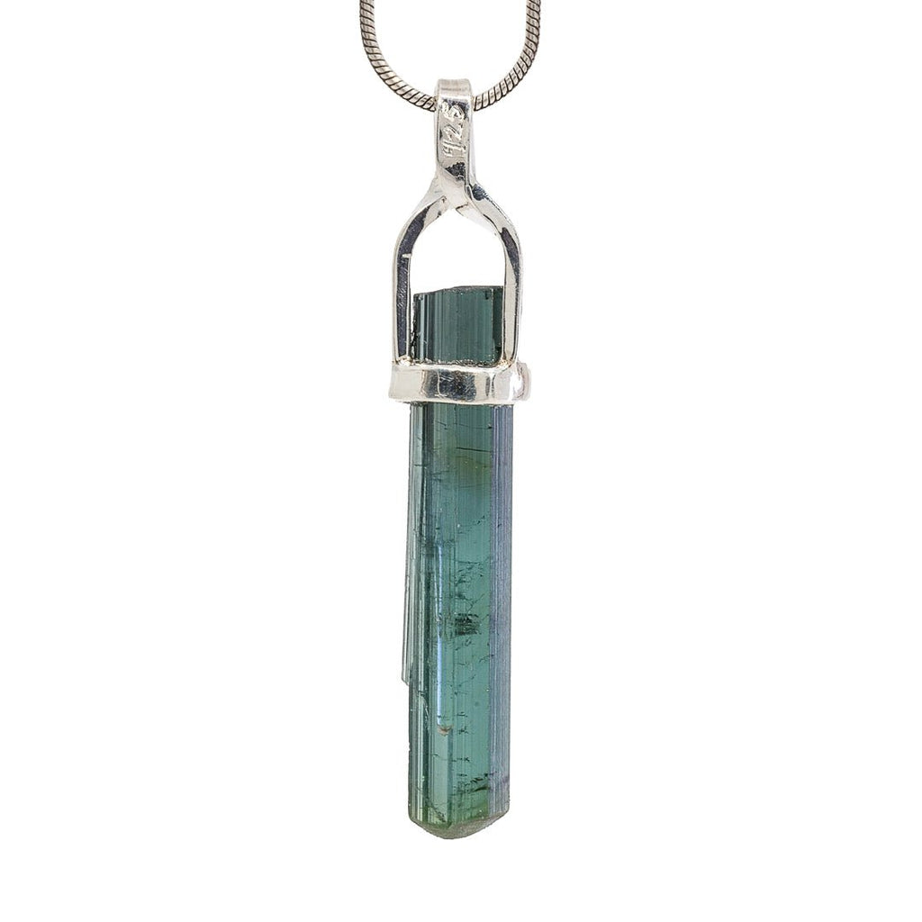 Blue Tourmaline 5.64 Carat Sterling Silver Handcrafted Natural Crystal Twist Pendant - KKO-178 - Crystalarium