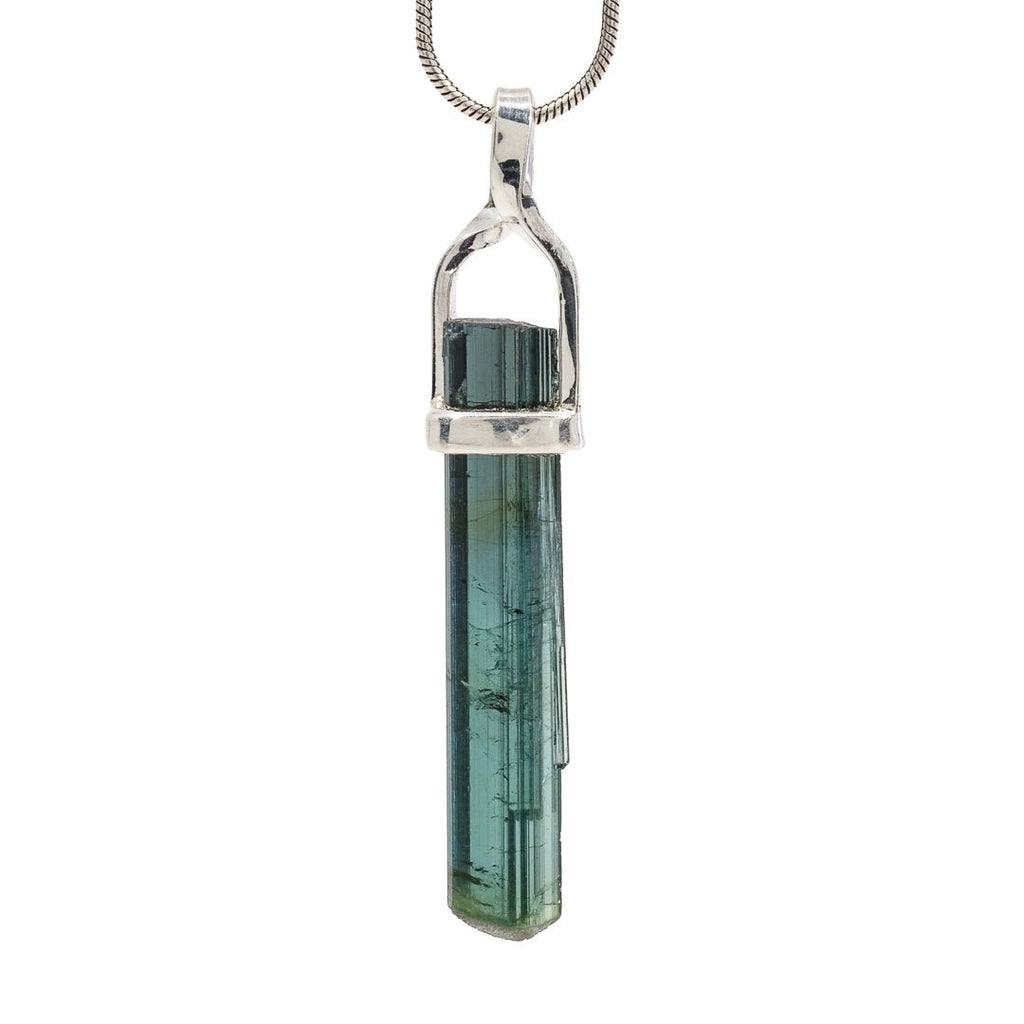 Blue Tourmaline 5.64 Carat Sterling Silver Handcrafted Natural Crystal Twist Pendant - KKO-178 - Crystalarium