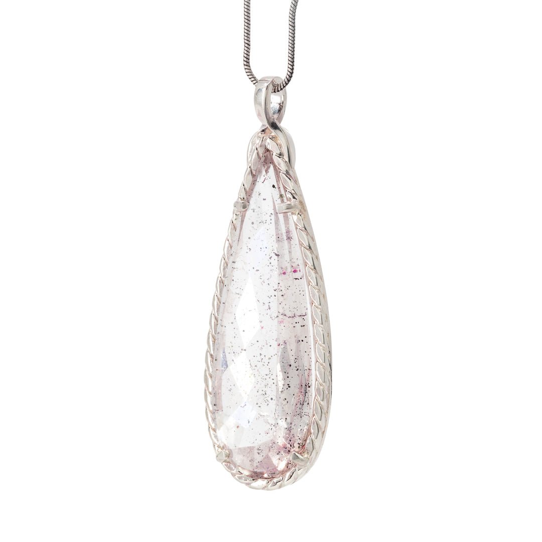 Covellite "Pink Fire" Quartz 19.62 Carat Sterling Silver Handcrafted Crystal Pendant - LLO-053 - Crystalarium