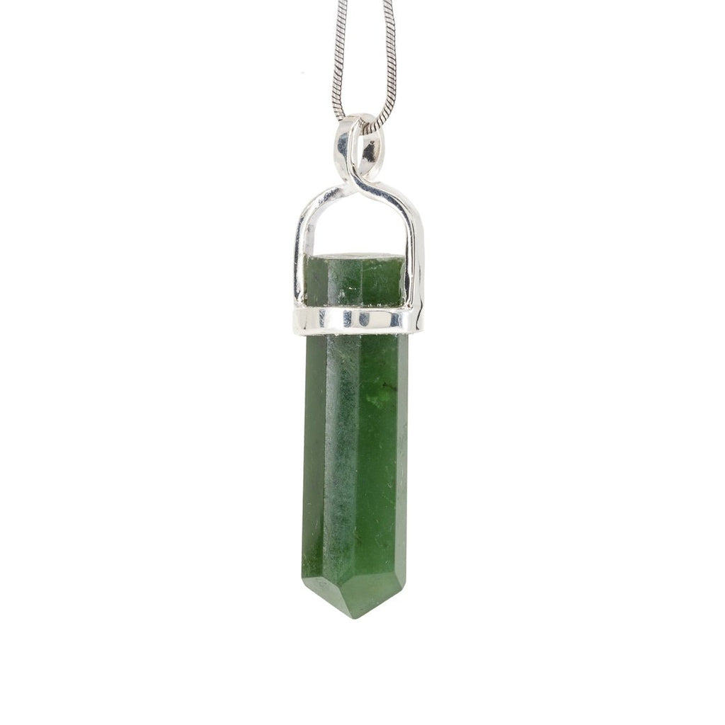 Nephrite Jade 19.91 Carat Sterling Silver Handcrafted Polished Crystal Twist Pendant - LLO-056 - Crystalarium