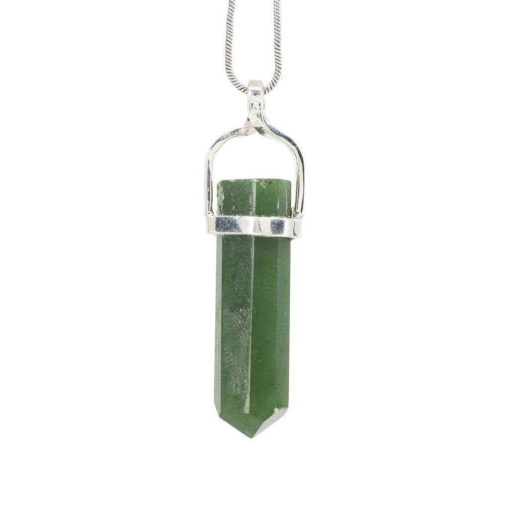 Nephrite Jade 19.91 Carat Sterling Silver Handcrafted Polished Crystal Twist Pendant - LLO-056 - Crystalarium