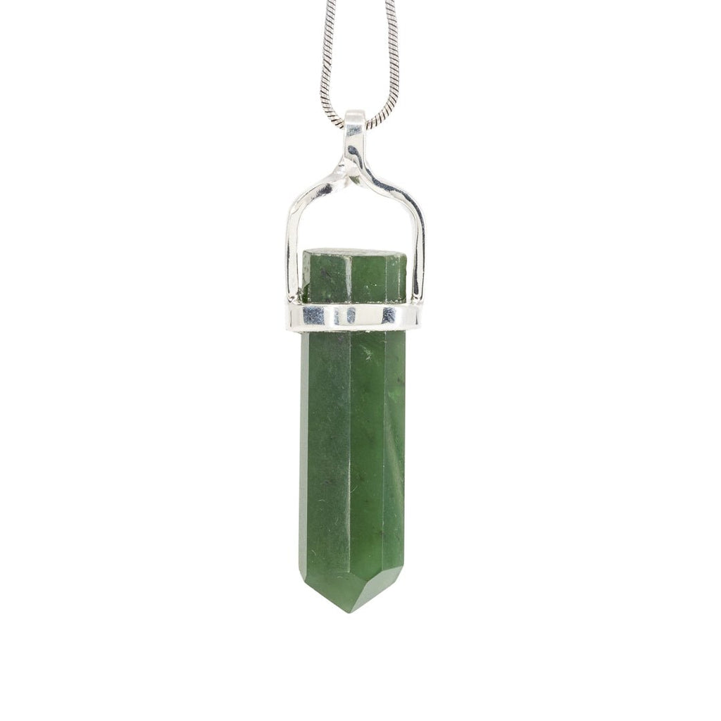 Nephrite Jade 19.91 Carat Sterling Silver Handcrafted Polished Crystal Twist Pendant - LLO-056 - Crystalarium