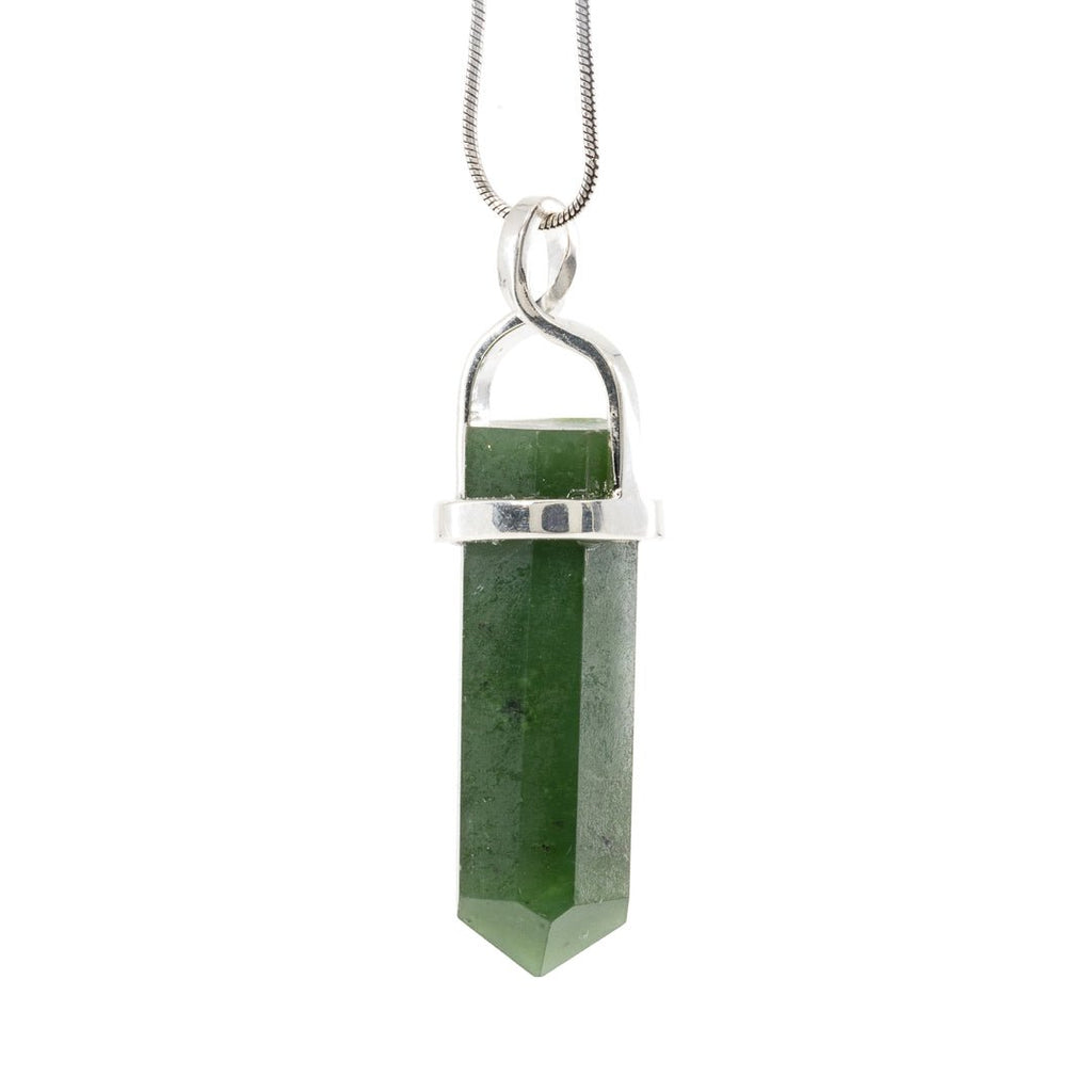 Nephrite Jade 27.85 Carat Sterling Silver Handcrafted Polished Crystal Twist Pendant - LLO-057 - Crystalarium