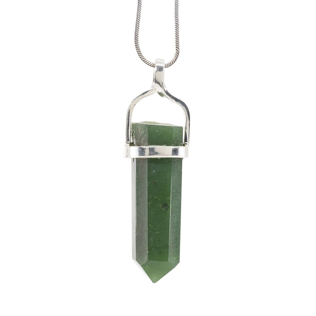 Nephrite Jade 27.85 Carat Sterling Silver Handcrafted Polished Crystal Twist Pendant - LLO-057 - Crystalarium