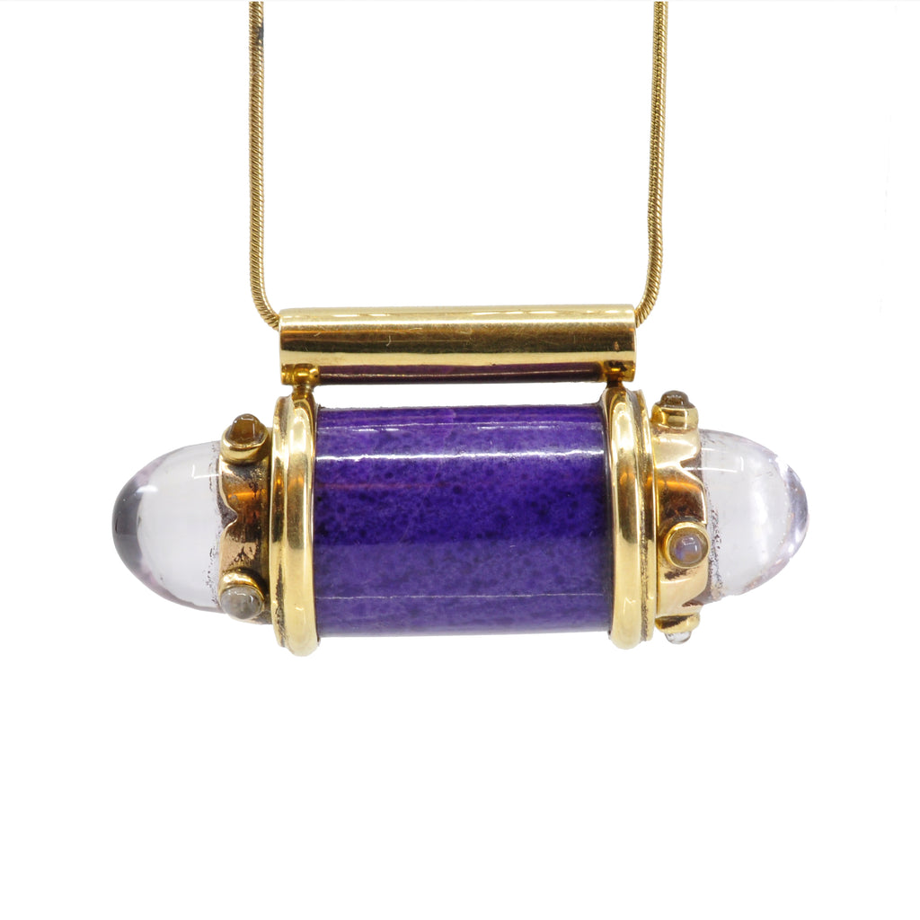 Sugilite with Kunzite and Moonstone 18K Handcrafted Gemstone Vessel Pendant - UO-126 - Crystalarium